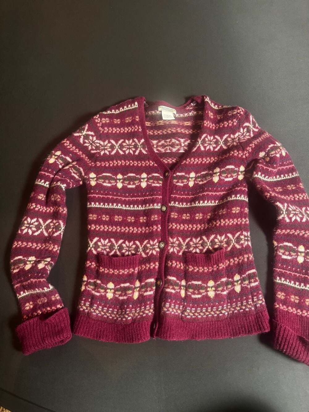Great Northwest Lambswool Fair Isle Cardigan Sweater Size L